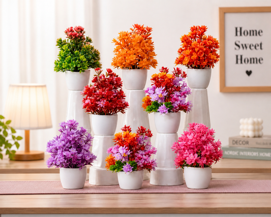 Litoria Artificial Plants Set of 8 – Colorful Mini Decorative Flower Pots for Home & Office